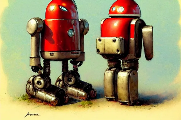 Image similar to adventurer ( ( ( ( ( 1 9 5 0 s retro future robot android fat knome tractor robot. muted colors. ) ) ) ) ) by jean baptiste monge!!!!!!!!!!!!!!!!!!!!!!!!! chrome red