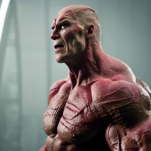 Image similar to film still of Arnold Schwarzenegger as Drax in Guardians of the Galaxy