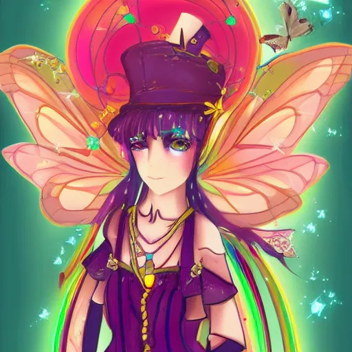 Image similar to Steam punk fairy, bright, sparkling, colourful, Anime Art Style