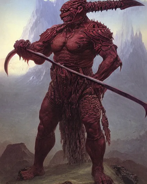 Image similar to an orc warrior by thomas cole and wayne barlowe