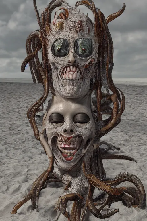 Image similar to beach blanket bingo, body horror, h.r. Giger, octane render