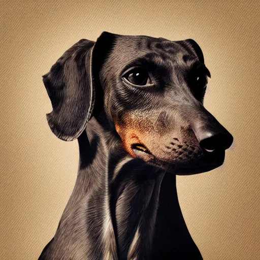 Image similar to brindle dachshund profile picture by Mandelbrot, Benoit B., asymmetrical, Organic Painting, Matte Painting, geometric shapes, hard edges, street art, symmetric face, symmetric eyes