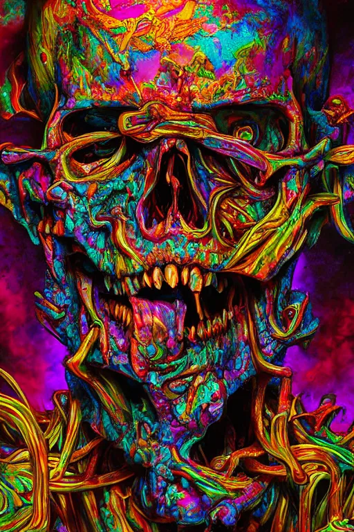 Prompt: 35 mm lens photo of scull lsd colors, direct sunlight, glowing, vivid, detailed painting, Houdini algorhitmic pattern, by Ross Tran, WLOP, artgerm and James Jean, masterpiece, award winning painting