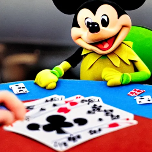 Image similar to kermit playing poker with mickey mouse in las vegas