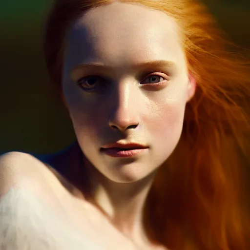 Image similar to photographic portrait of a stunningly beautiful english renaissance female in soft dreamy light at sunset, beside the river, soft focus, contemporary fashion shoot, in a denis villeneuve and tim burton and ridley scott movie, by edward robert hughes, annie leibovitz and steve mccurry, david lazar, jimmy nelsson, extremely detailed, breathtaking, hyperrealistic, perfect face, octane render