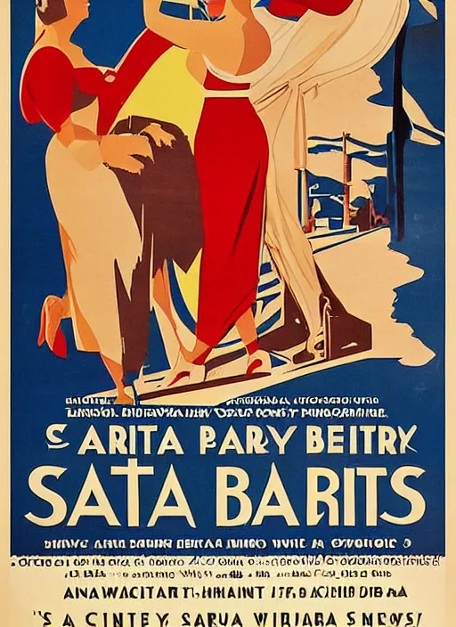 Prompt: an art deco movie poster about santa barbara, california,