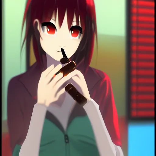 Prompt: iwakura lain holograph holding a cigarette deviantart 8 k hd