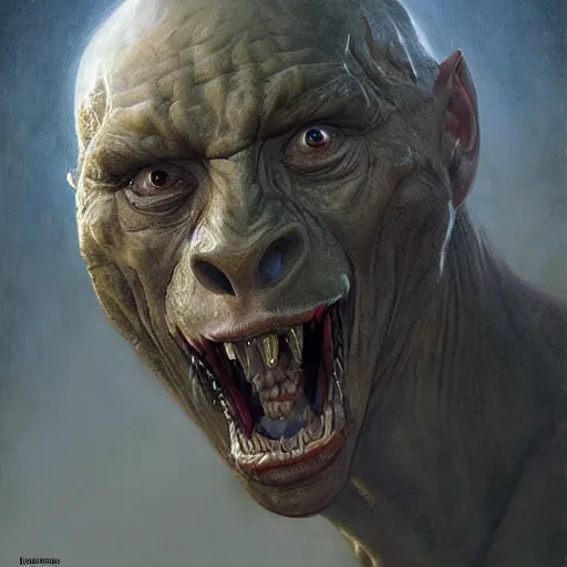 Prompt: vladimir putin, anthropomorphic bald prehistoric reptile, putin, toothless, horror, macabre by donato giancola and greg rutkowski and wayne barlow and zdzisław beksinski, realistic face, digital art