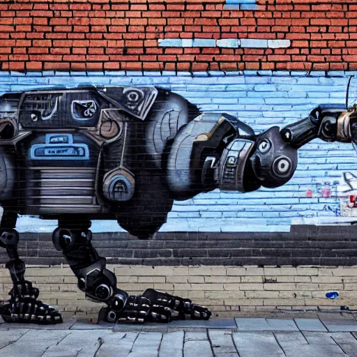 Prompt: Robot rat mech done as street art, 4k