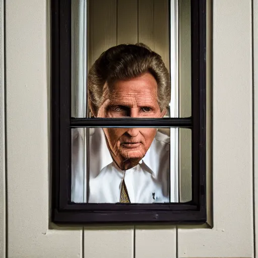 Image similar to robert stack unsolved mysteries staring into a homes window at night, ( sony a 7 r iv, symmetric balance, polarizing filter, photolab, lightroom, 4 k, dolby vision, photography awardm, voque, perfect face )