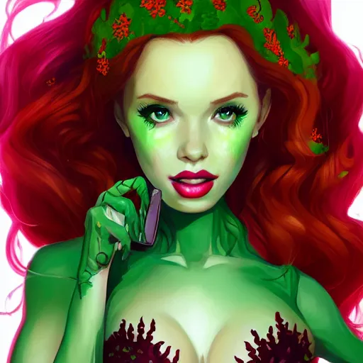 Image similar to portrait of Madelaine Petsch as Poison Ivy, art by lois van baarle and loish and ross tran and rossdraws and sam yang and samdoesarts and artgerm, middle shot, digital art, highly detailed, intricate, sharp focus, Trending on Artstation HQ, deviantart, unreal engine 5, 4K UHD image