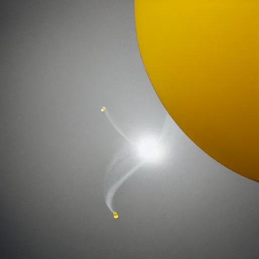 Prompt: 3 d octane render of a glowing yellow orb with white clear wings flying