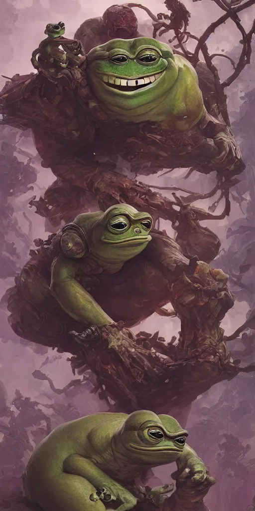 Prompt: Pepe The Frog, marvel comics, dark, intricate, highly detailed, smooth, artstation, digital illustration by Ruan Jia and Mandy Jurgens and Artgerm and Wayne Barlowe and Greg Rutkowski and Frank Frazetta