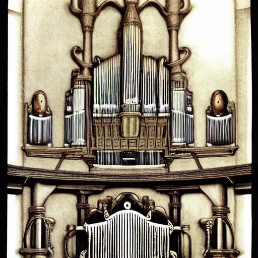 Image similar to pipe organ music album art by alan lee and albrecht durer