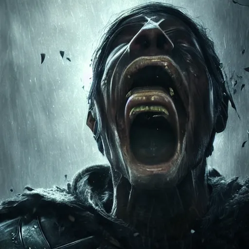 Image similar to hyperrealistic mixed media image of skyrim vampire shrieking as he is transforming into dust, stunning 3 d render inspired art by greg rutkowski and xiang duan and thomas eakes, perfect facial symmetry, flesh texture, realistic, highly detailed attributes and atmosphere, dim volumetric cinematic lighting, 8 k octane detailed render, post - processing, masterpiece,