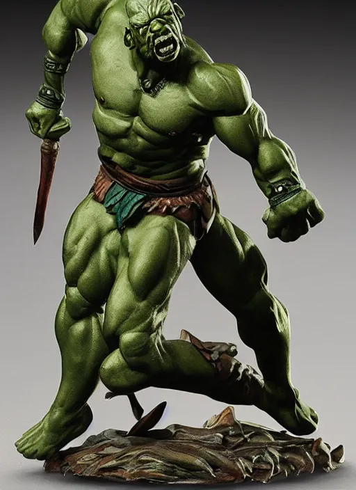 Image similar to Image on the store website, eBay, Detailed Miniature of a Muscular Orc Warrior with dark green skin .