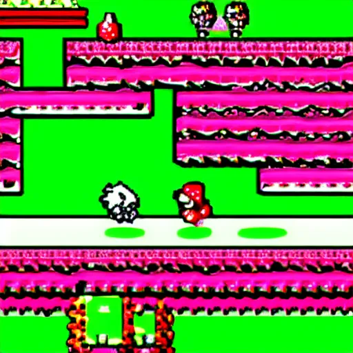 Prompt: Super Mario turns pink and dies SNES glitch