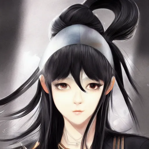 Image similar to portrait of a beautiful girl with long black hair, wearing police riot uniform, drawn by WLOP, by Avetetsuya Studios, attractive character, colored sketch anime manga panel, trending on Artstation