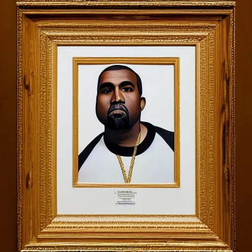 Image similar to official portrait of the United States president Kanye West, 2014. Photograph