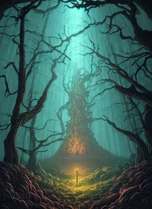 Prompt: evil tree in a dark forest by dan mumford, yusuke murata, makoto shinkai, ross tran, cosmic, intricate detail, cinematic, 8 k, cel shaded, unreal engine, featured on artstation, pixiv