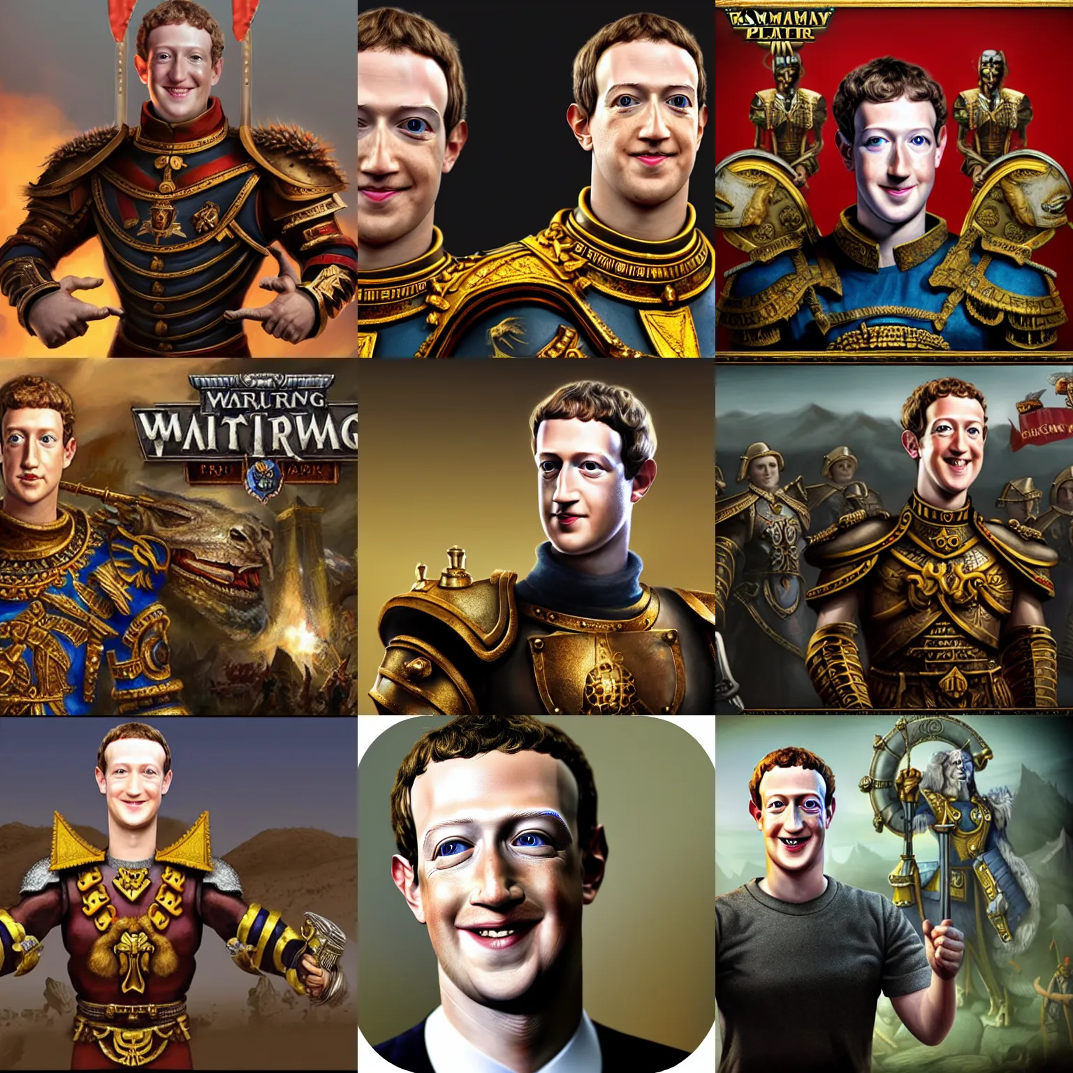 Prompt: Mark Zuckerberg in Warhammer Total War portrait smirk