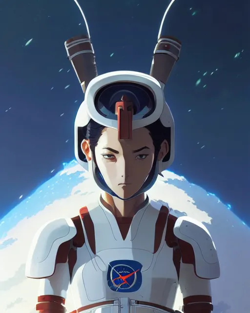 Prompt: azctec warrior, astronaut, detailed perfect face, exquisite details, fire magic, mid view, design on a white background, by studio muti, greg rutkowski makoto shinkai takashi takeuchi studio ghibli