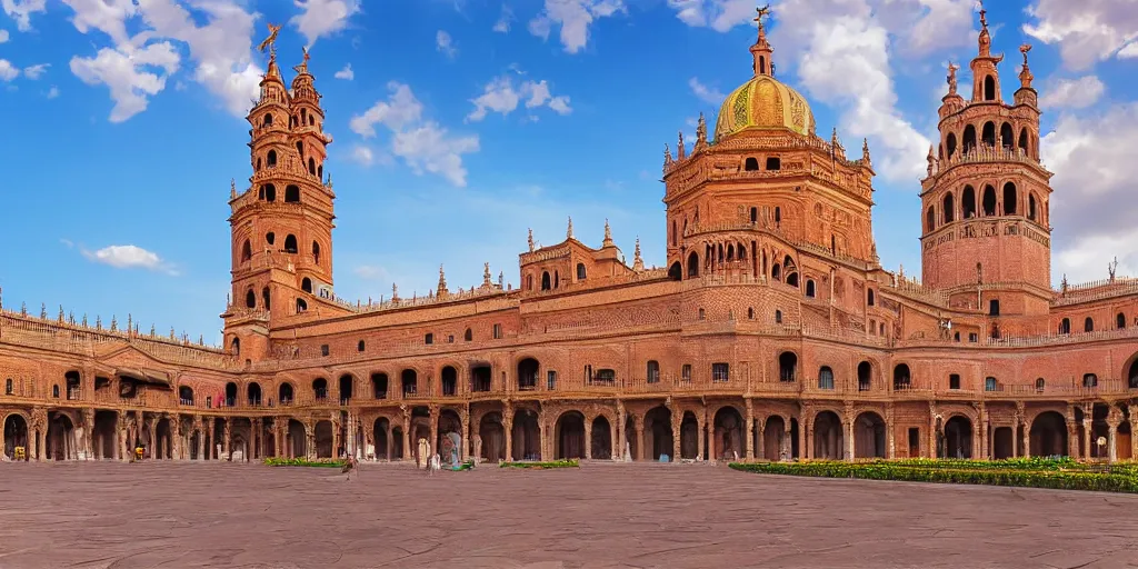 Image similar to ultra detailed and realistic painting of la plaza de espana ( seville ) inspired by very beautiful cute and colored disney movie backgrounds, rendered in 8 k unreal engine