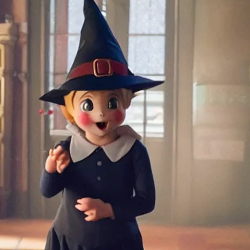 Image similar to a film still of a little witch in detective pikachu