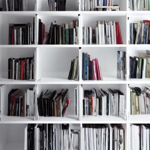 Prompt: photo of white bookshelf designed by jean nouvel