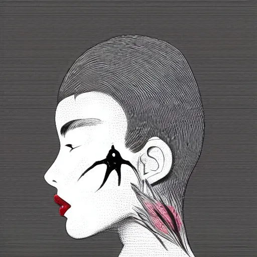 Prompt: stipple shaded illustration of a bird peering into a human ear, by ilya kuvshinov, anatomy book, retro flat colors, retrofuturism