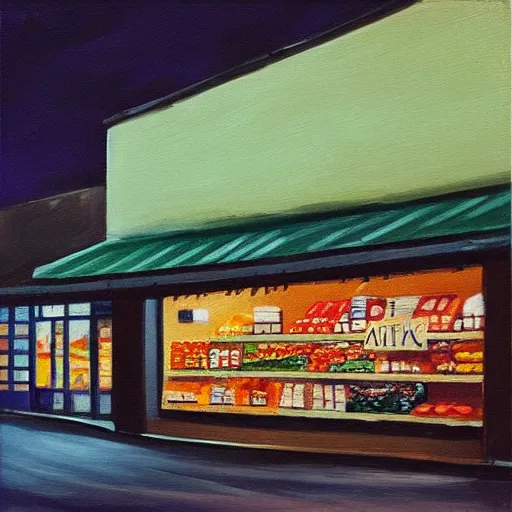 Image similar to “a grocery store at night panting”