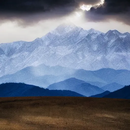 Prompt: silhouette of mountains made of light!!! bright cloudy sky, art photograph