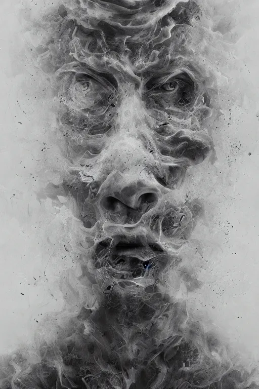 Image similar to Haunting horrifying detailed painting of a man made of cloudy smoke, hyper detailed, trending on Artstation