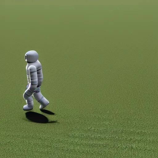 Prompt: A 3D render of an astronaut walking in a green desert