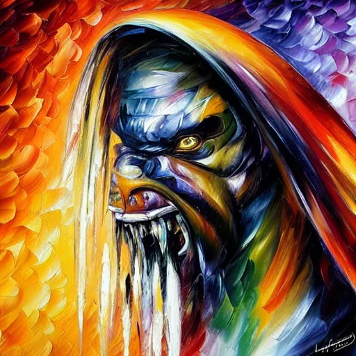 Prompt: portrait painting of The Predator by Leonid Afremov, hyperdetailed!