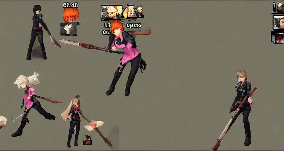 Image similar to Chloe Sevigny NPC wielding a battleaxe in a JRPG, combat gameplay, PS2, 3DCG