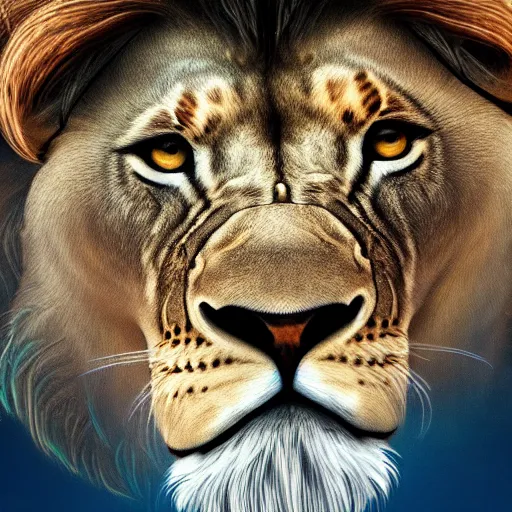 Image similar to a male lion's face breaching through a wall of water, headshot, water sprites, splashing, deep blue ocean, highly detailed, realistic digital art, trending on artstation