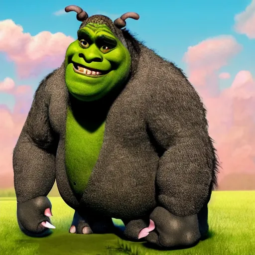 Prompt: big sir monster is a hybrid of shrek, big foot, elephant, and hippo