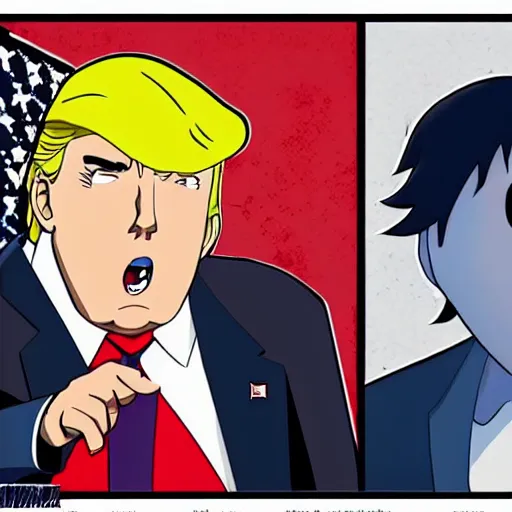 Prompt: obama and trump fighting in the style of anime