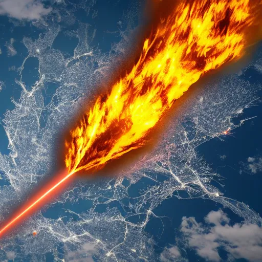 Image similar to a meteor crashing into earth leaving a burning trail behind it, popular science photo, highly detailed 8 k image