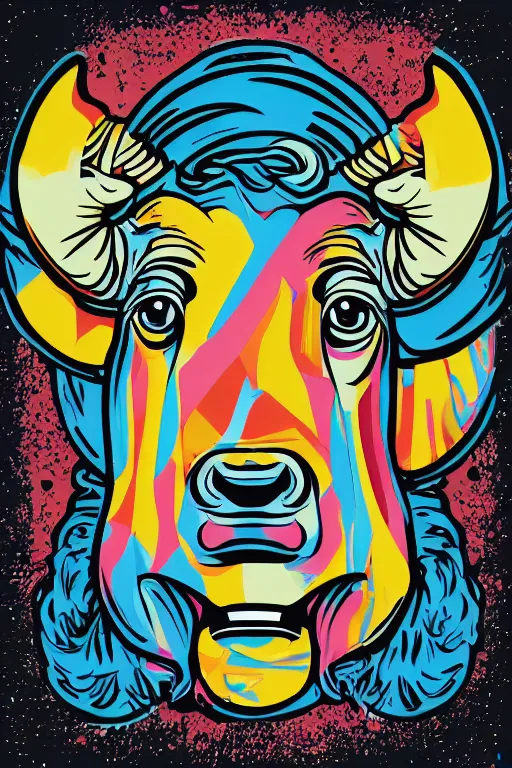 Image similar to A portrait of a dictator bull, sticker, highly detailed, colorful, illustration, smooth and clean vector curves, no jagged lines, vector art, smooth