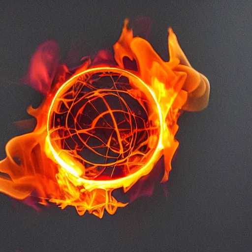 Image similar to soap bubble covered in fire flames, centered