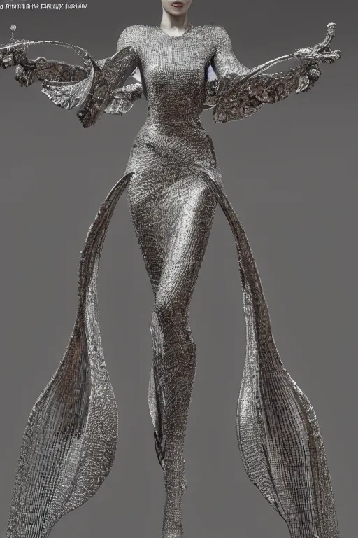 Prompt: a highly detailed 4 k render of a divine alien goddess bella hadid in iris van herpen dress schiaparelli in diamonds in style of alphonse mucha trending on artstation made in unreal engine 4