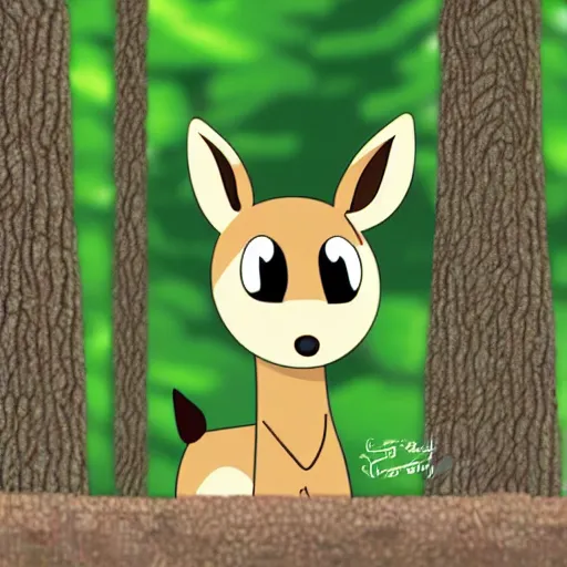 Image similar to cute cartoon baby deer in the Canadian forest, Ghibli, clipart