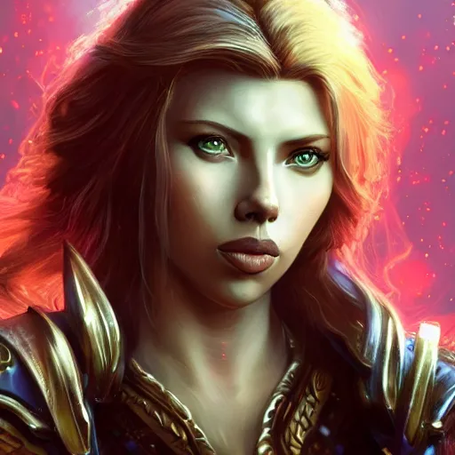 Prompt: Ultrarealistic illustration scarlet johansson as kleia from warcraft, ascended, angel, blue, portrait, beautiful, cyberpunk, sci-fi fantasy,intricate,elegant,highly detailed, digital painting, artstation, concept art,