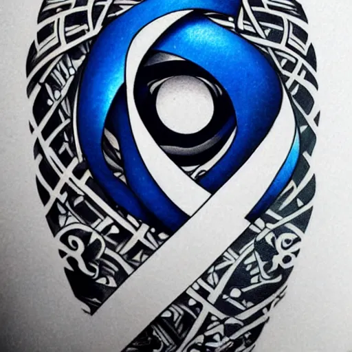 Image similar to tattoo design, stencil, traditional, big blue diabetes ribbon, upper body, by artgerm, artgerm, digital art, blue diabetes ribbon