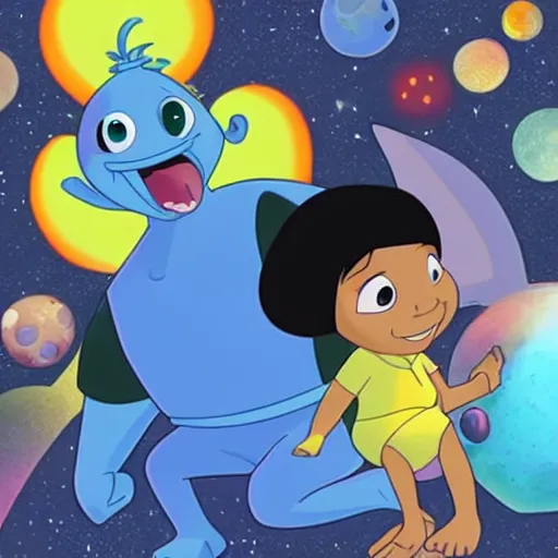 Prompt: Lilo and Stitch in Space