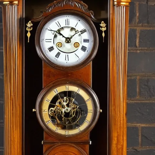 Image similar to photo of a grandfather clock with a human old-man head coming out of the front