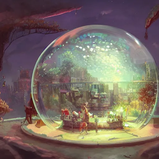 Image similar to a bubble terrarium utopia, with cities galore, dynamic lighting, fantasy concept art, trending on art station, stunning visuals, creative, cinematic, ultra detailed