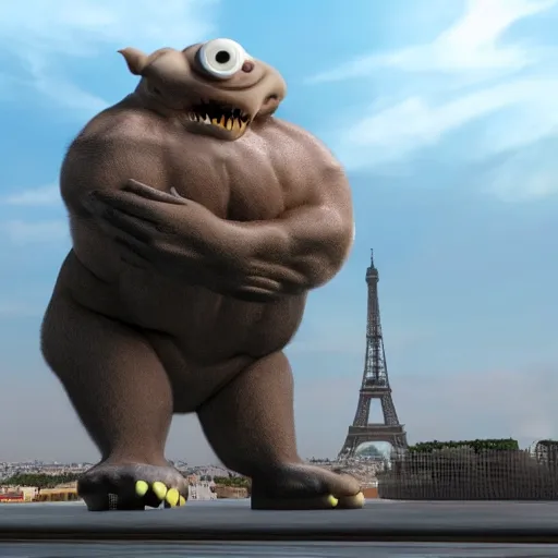 Prompt: funny monster in Paris, hyper realistic, unreal engine